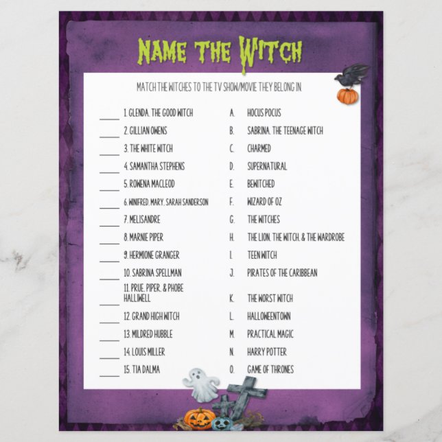 Name the Witch Halloween Game (Front)