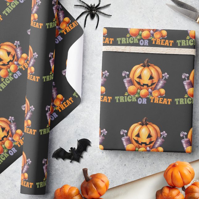 Name Trick or Treat Spooky Pumpkin Halloween Candy Wrapping Paper (Creator Uploaded)