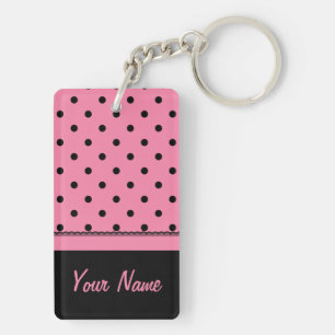 Name Tube Sock Black Polka Dots hot pink Key Ring