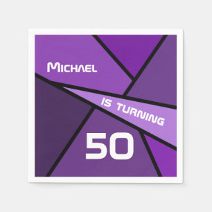 NAME Turning 50 Birthday Abstract Purple Geometric Napkin