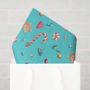 Name, Turquoise Candy Cookies Christmas Tissue Paper