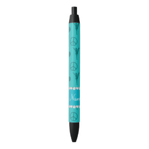Name turquoise cheerleading hearts peace sign black ink pen