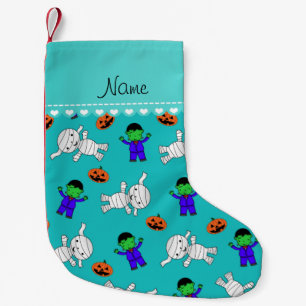 Name turquoise frankenstein mummy pumpkins small christmas stocking