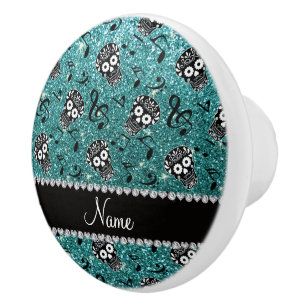 Name turquoise glitter music notes sugar skulls ceramic knob