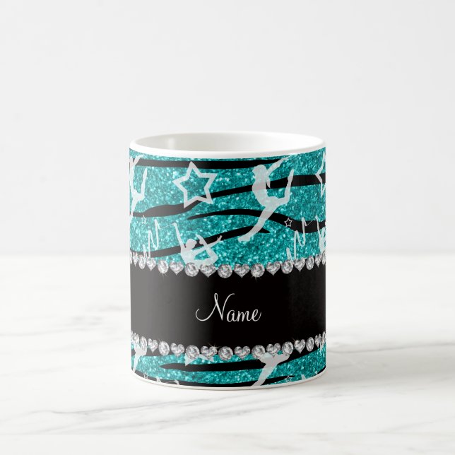 Name turquoise gymnastics glitter zebra stripes coffee mug (Center)
