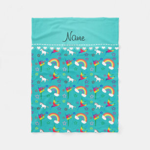 Name turquoise gymnastics rainbows unicorns fleece blanket