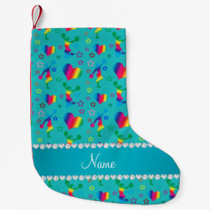 Name turquoise rainbow cheerleading hearts stars small christmas stocking