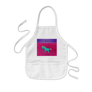 Name turquoise unicorn neon hot pink glitter kids apron