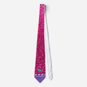 Name turquoise unicorn neon hot pink glitter tie