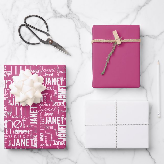 Name Typography Pink White Word Cloud Wrapping Paper Sheet (Front)