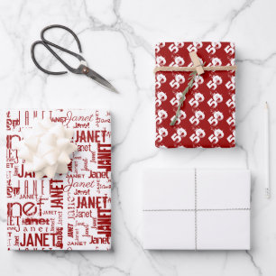 Name Typography Red White Word Cloud 50th Wrapping Paper Sheet