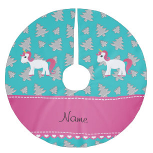Name unicorn turquoise silver christmas trees brushed polyester tree skirt