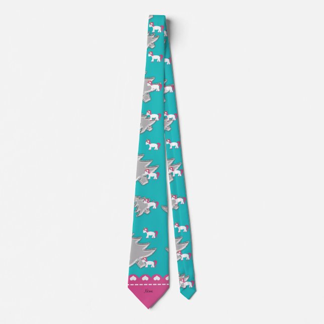 Name unicorn turquoise silver christmas trees tie (Front)