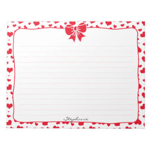 Name: Valentine Red Hearts Random Pattern Notepad