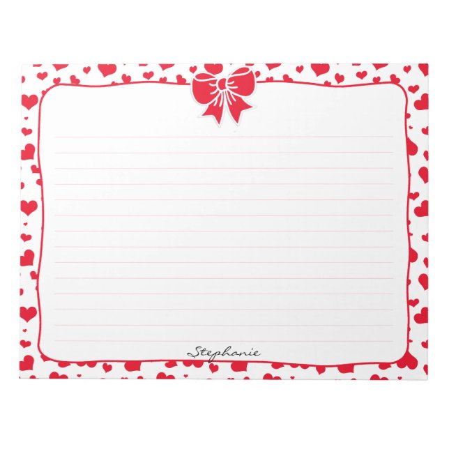 Name: Valentine Red Hearts Random Pattern Notepad (Front)