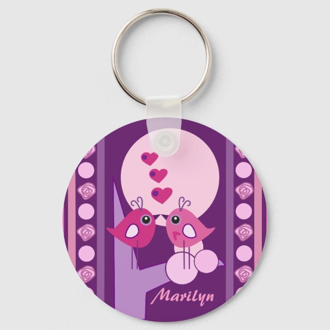 Name Valentine's day keychain with Love birds (Front)