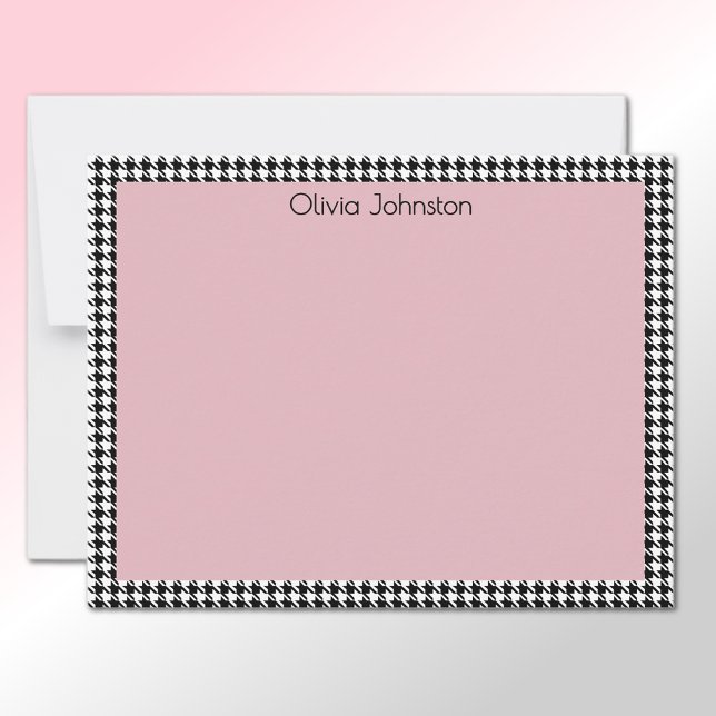 Name || Vintage Pink and Houndstooth Pattern Frame Card (Creator Uploaded)
