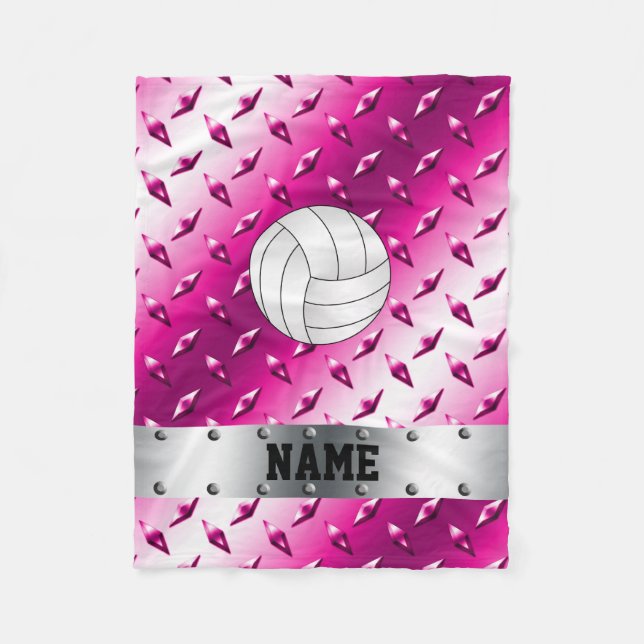Name volleyball hot pink diamond steel plate fleece blanket (Front)