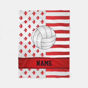 Name volleyball patriotic maple leaves stripes fleece blanket