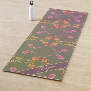 Name w/ Rose Hearts on Plum Yoga Mat
