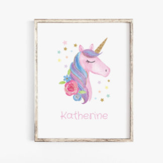 Name Wall Decal Cute Unicorn Baby Girl Nursery Poster