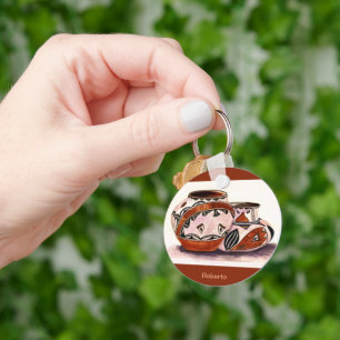 Name Watercolor-Look Native American Pottery Art Key Ring