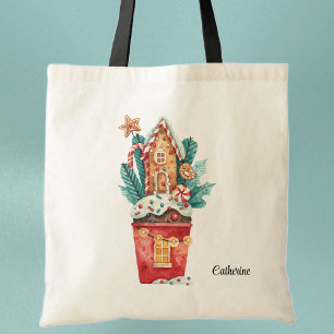 Name, Watercolor Magical Sweets House Tote Bag