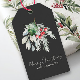 Name Watercolor Modern Script Merry Christmas Gift Tags