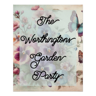 Name Watercolor Vintage Pansies Flowers Pastels Poster