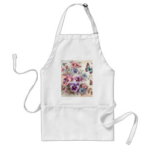 Name Watercolor Vintage Pansies Flowers Pastels Standard Apron