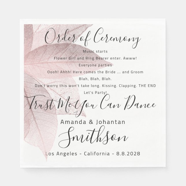 Name Wedding Program Rose Floral Funny Quotes Napkin (Front)