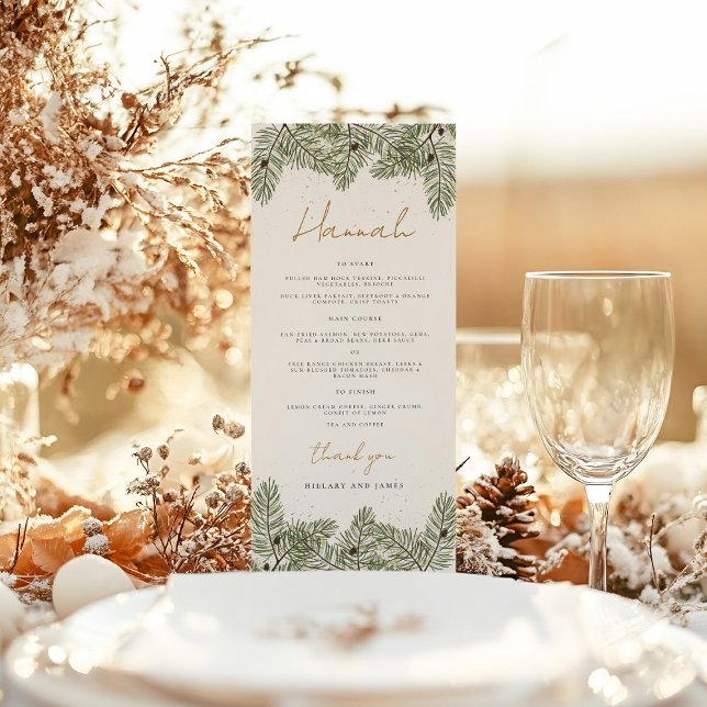 Name Whimsical Green Gold Pine Cone Weddings Menu (Creator Uploaded)