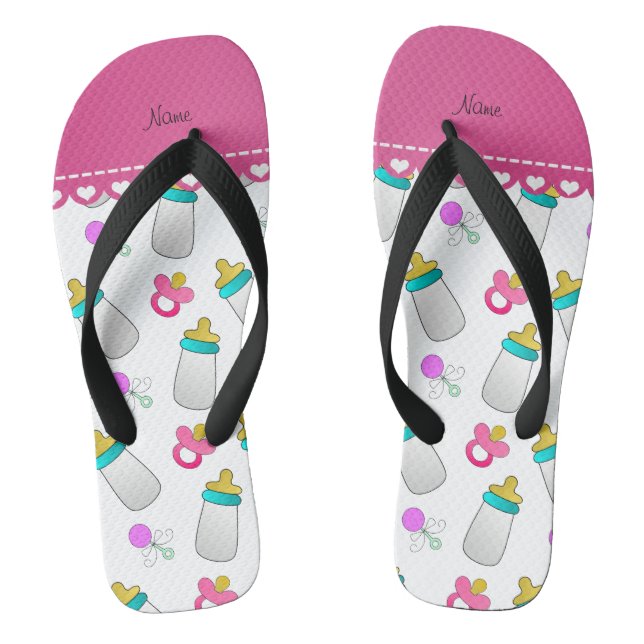 Name white baby bottle rattle pacifier thongs (Footbed)