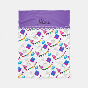 Name white birthday bunting cake hat balloons fleece blanket