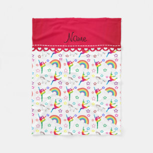 Name white gymnastics rainbows unicorns fleece blanket