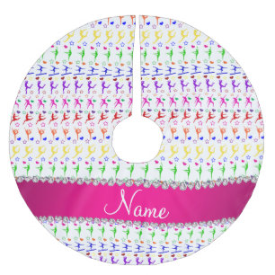 Name white pink rainbow gymnastics hearts stars brushed polyester tree skirt