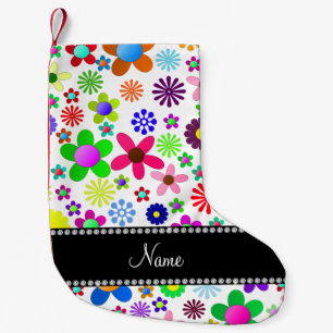 Name white transparent colourful retro flowers small christmas stocking