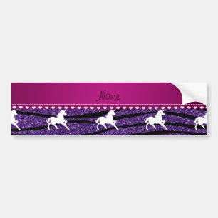 Name white unicorn purple glitter zebra stripes bumper sticker