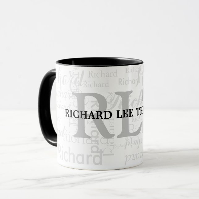 Name with Initials Personalised Monogram Black Mug (Front Left)