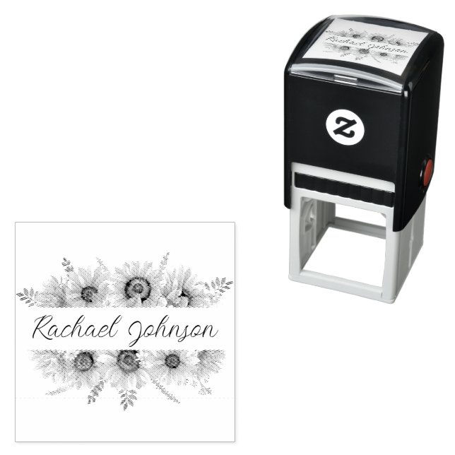Name with Sunflowers  Self-inking Stamp (In Situ)