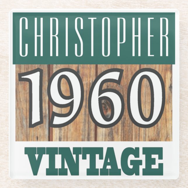 Name with Year 1960 Vintage Glass Coaster (Front)
