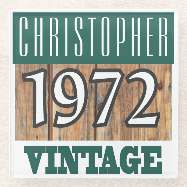 Name with Year 1972 Vintage Glass Coaster (Front)