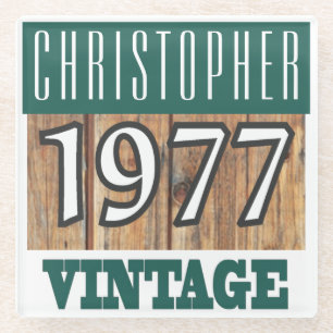 Name with Year 1977 Vintage Glass Coaster