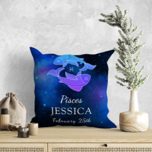 Name with Zodiac sign Pisces Gift Throw Pillow