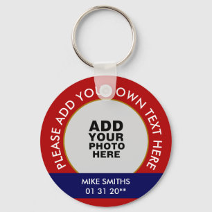 name, words & special date, photo red key ring