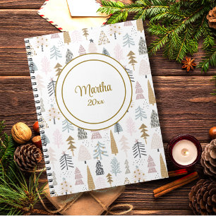 Name Year    Cute Whimsical Winter Tree Pattern Notebook