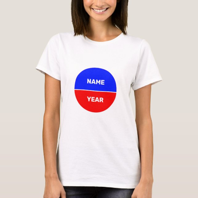 Name & Year on Blue and Red Circle T-Shirt (Front)