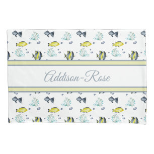 Name Yellow Blue Tropical Fish Pattern Nursery Pillowcase