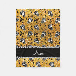 Name yellow glitter music notes sugar skulls fleece blanket