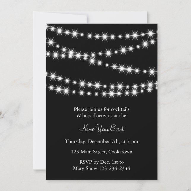 Name your Event Black Twinkle Lights Invitation (Front)